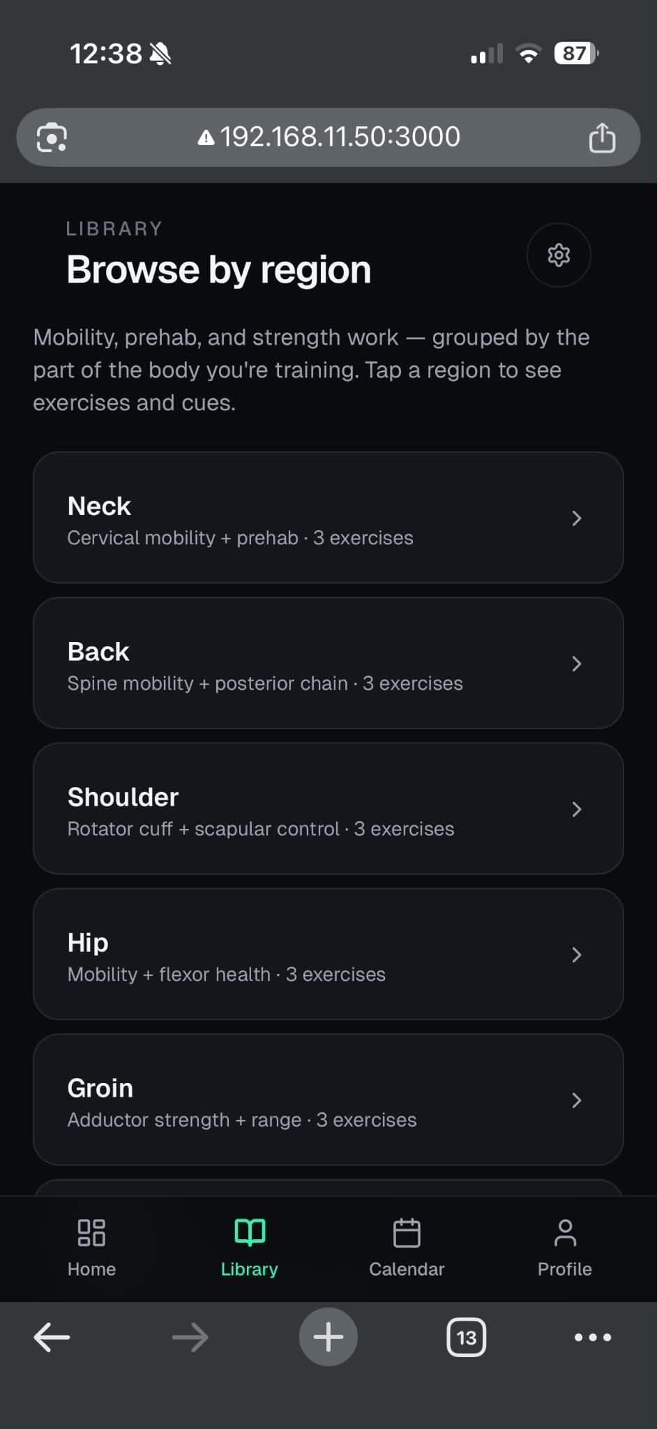 Library of exercise videos and guides