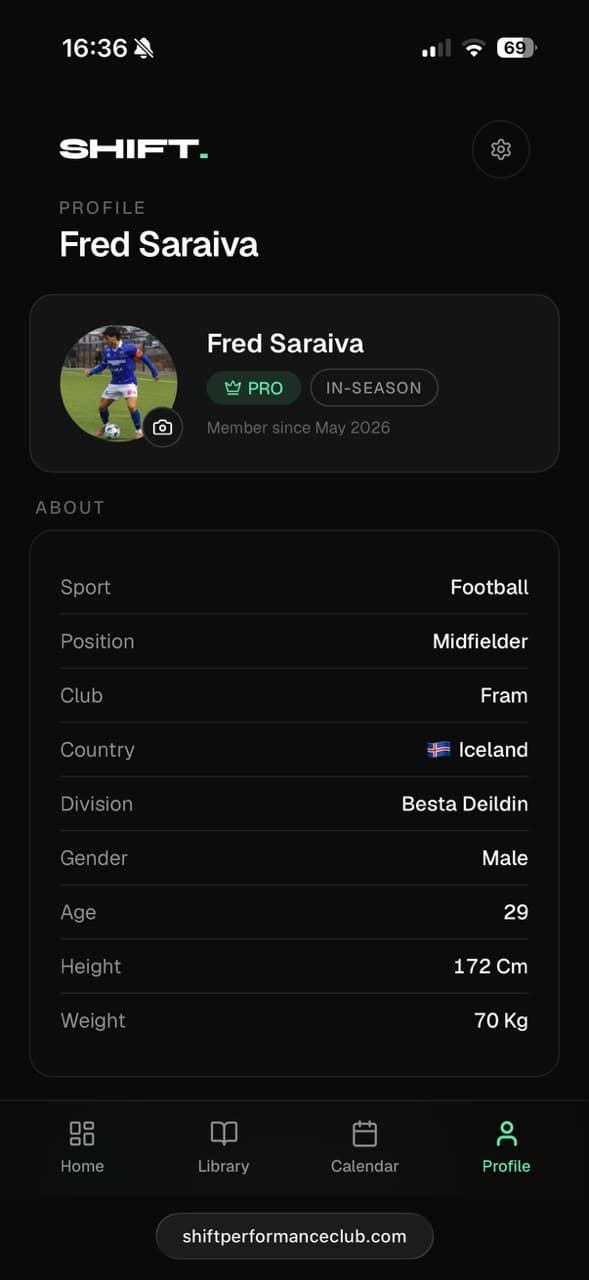 Athlete profile with sport, position and key stats