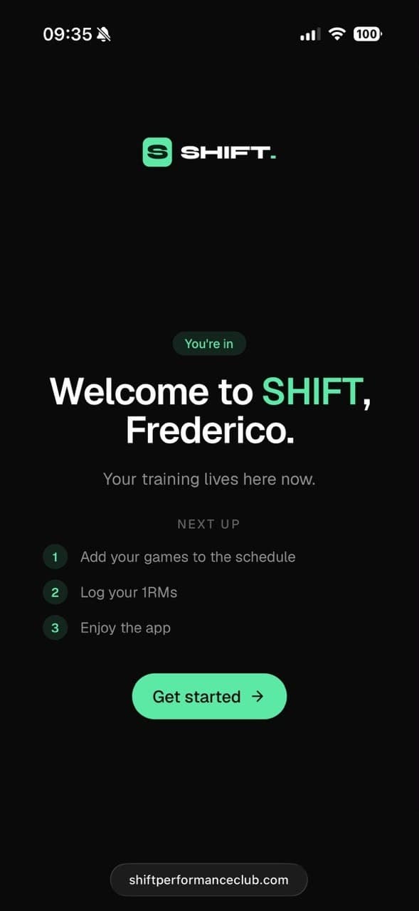 Welcome screen confirming your spot with the first onboarding steps